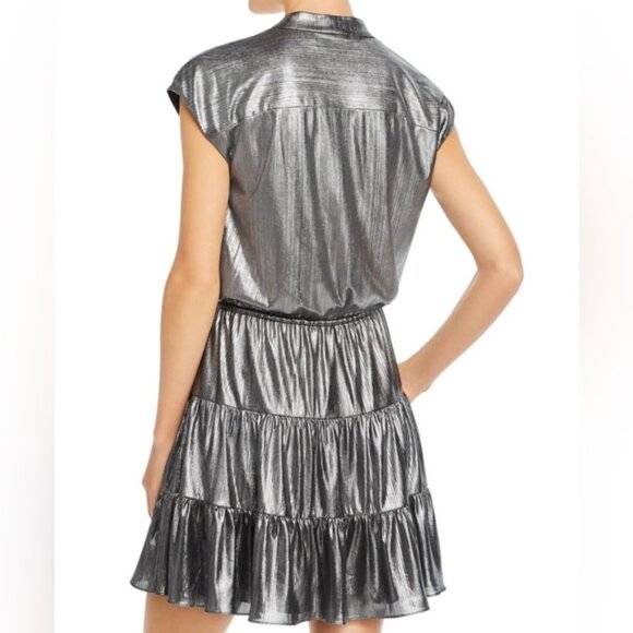 NWT REBECCA MINKOFF OLLIE Gray Silver GUNMETAL Shiny Button Mini Dress MEDIUM - Picture 5 of 16